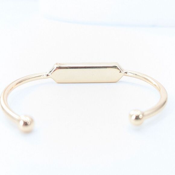 Dalmatian Jasper Cream Gold Tone Rectangle Slip on Cuff Bracelet - Picture 2 of 3